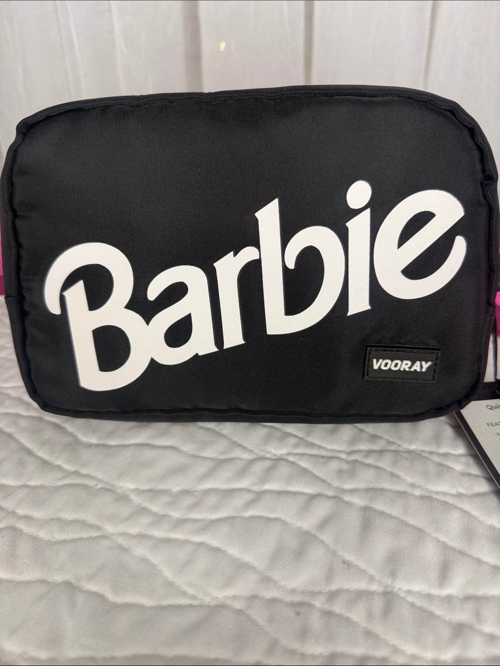 Barbie Black Crossbody Bag with White Logo and Pink Accent